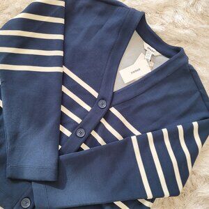 Spanx Air Essentials Striped Soft V Neck Cardigan Sweater Sz S Blue White